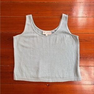 St. John Light Blue Sleeveless Knit Women's Boxy Cropped Tank Sz Medium 💚🍄